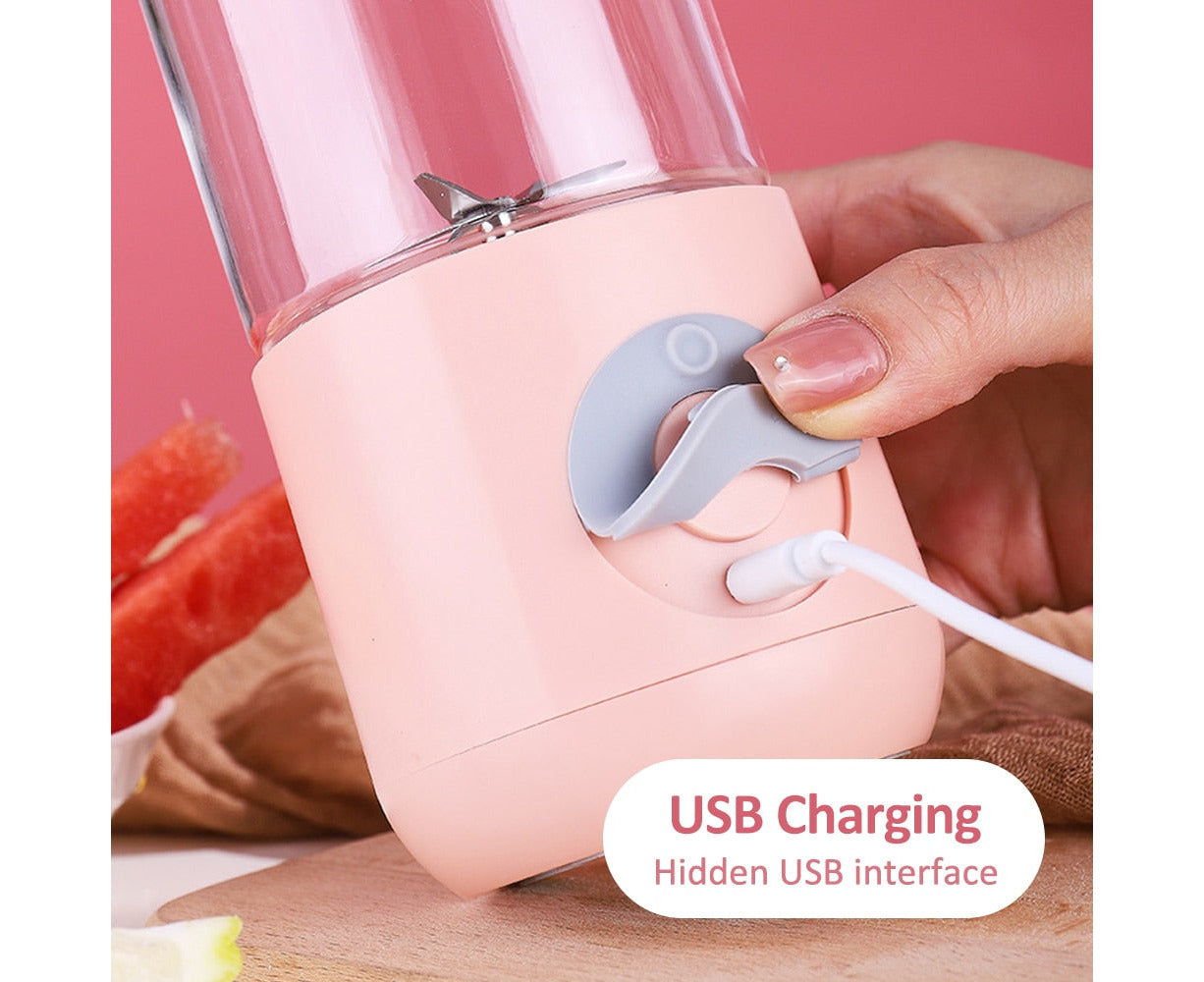 USB Rechargeable Mini Portable Blender - 500ml Electric Juicer and Smoothie Maker, Pink