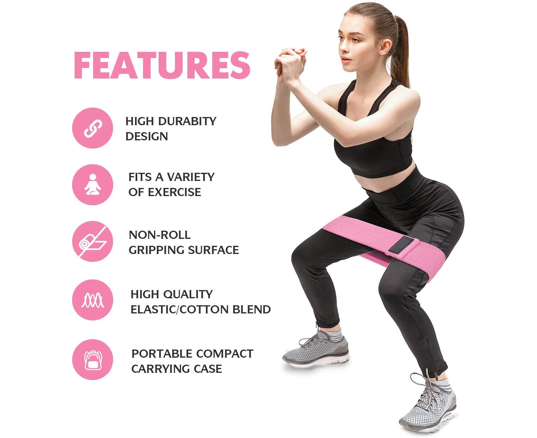 Resistance Glute Set, Yoga Bands in 3 Stretch Strengths