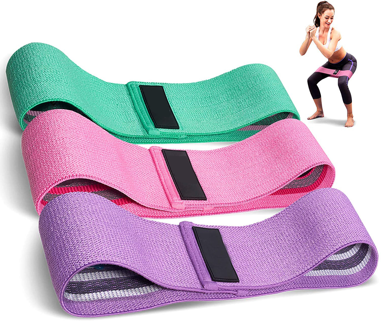 Resistance Glute Set, Yoga Bands in 3 Stretch Strengths