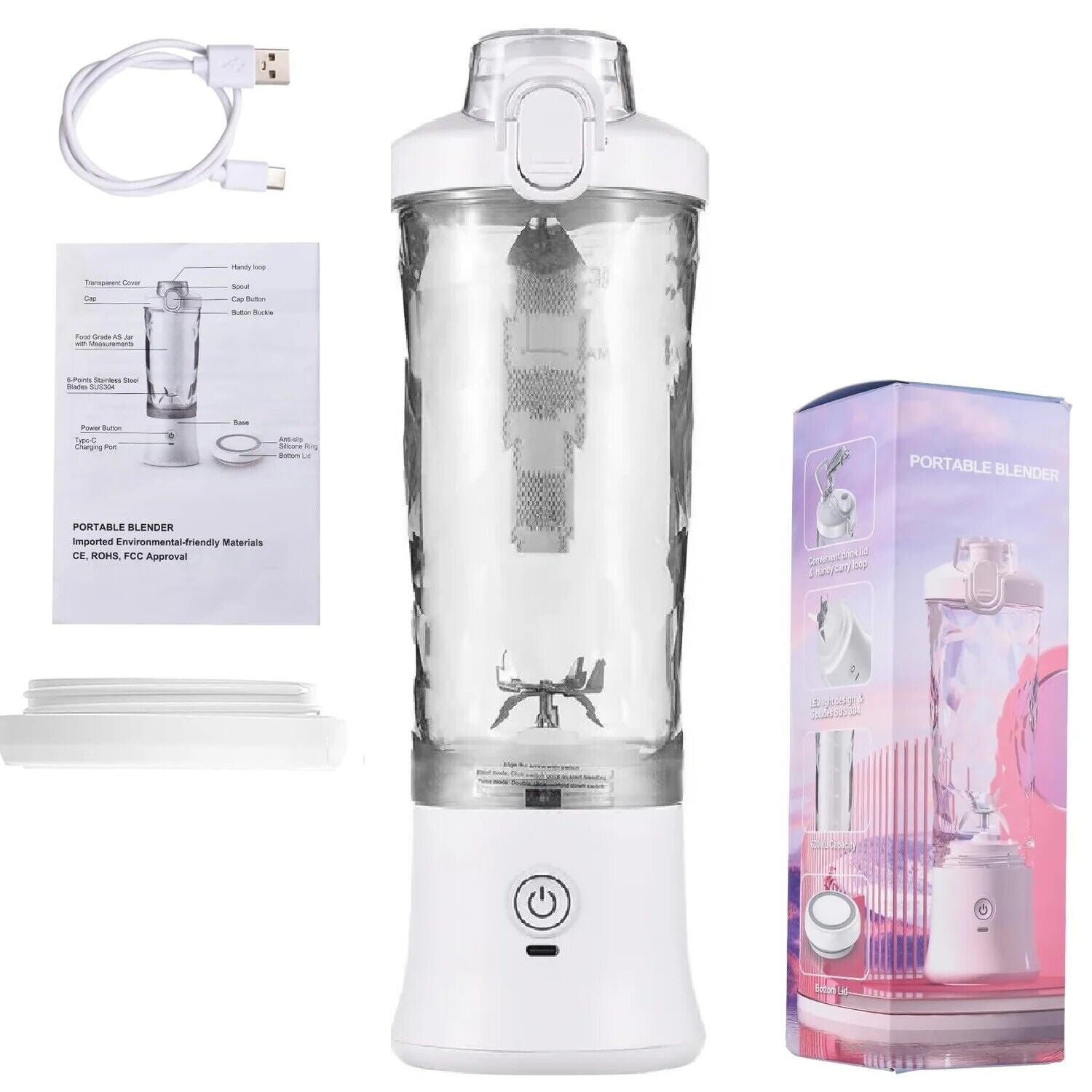 240W Portable Juicer Cup USB Blender 600Ml Travel Smoothies Fruit Mixer Machine