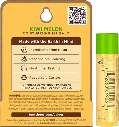 100% Natural Origin Moisturising Lip Balm, Kiwi Melon with Beeswax and Fruit Extracts, 1 Tube, 4.25G