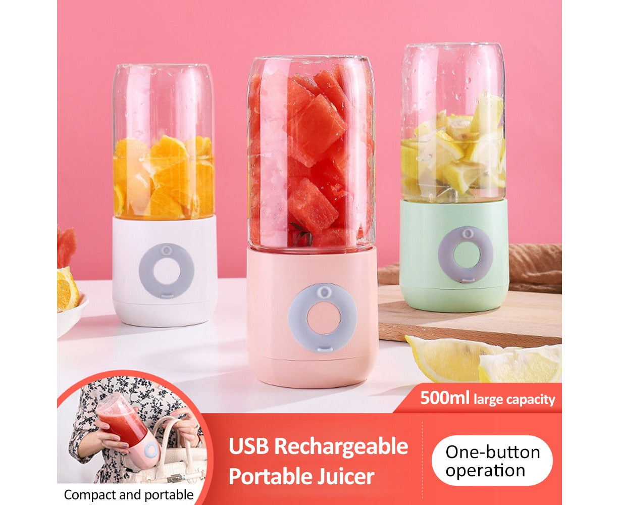 USB Rechargeable Mini Portable Blender - 500ml Electric Juicer and Smoothie Maker, Pink