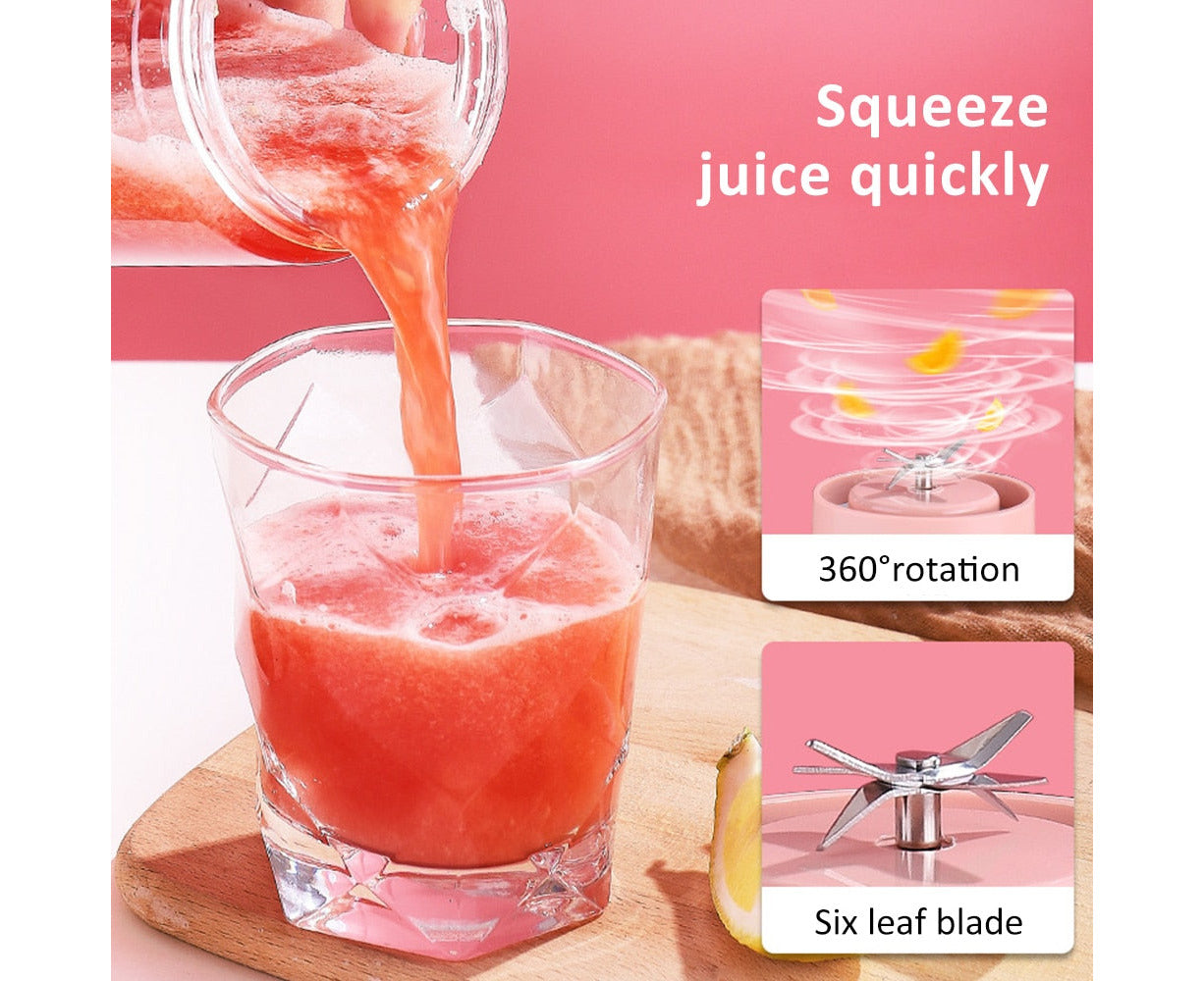 USB Rechargeable Mini Portable Blender - 500ml Electric Juicer and Smoothie Maker, Pink