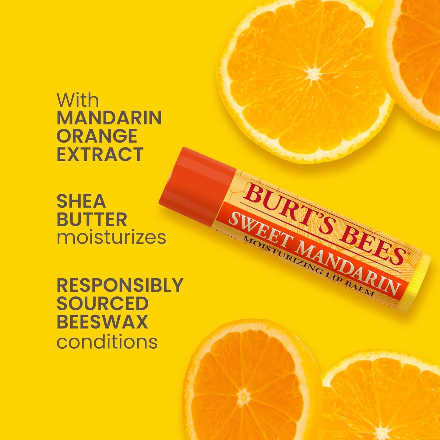 100% Natural Origin Moisturising Lip Balm, Sweet Mandarin, 1 Tube, 4.25G